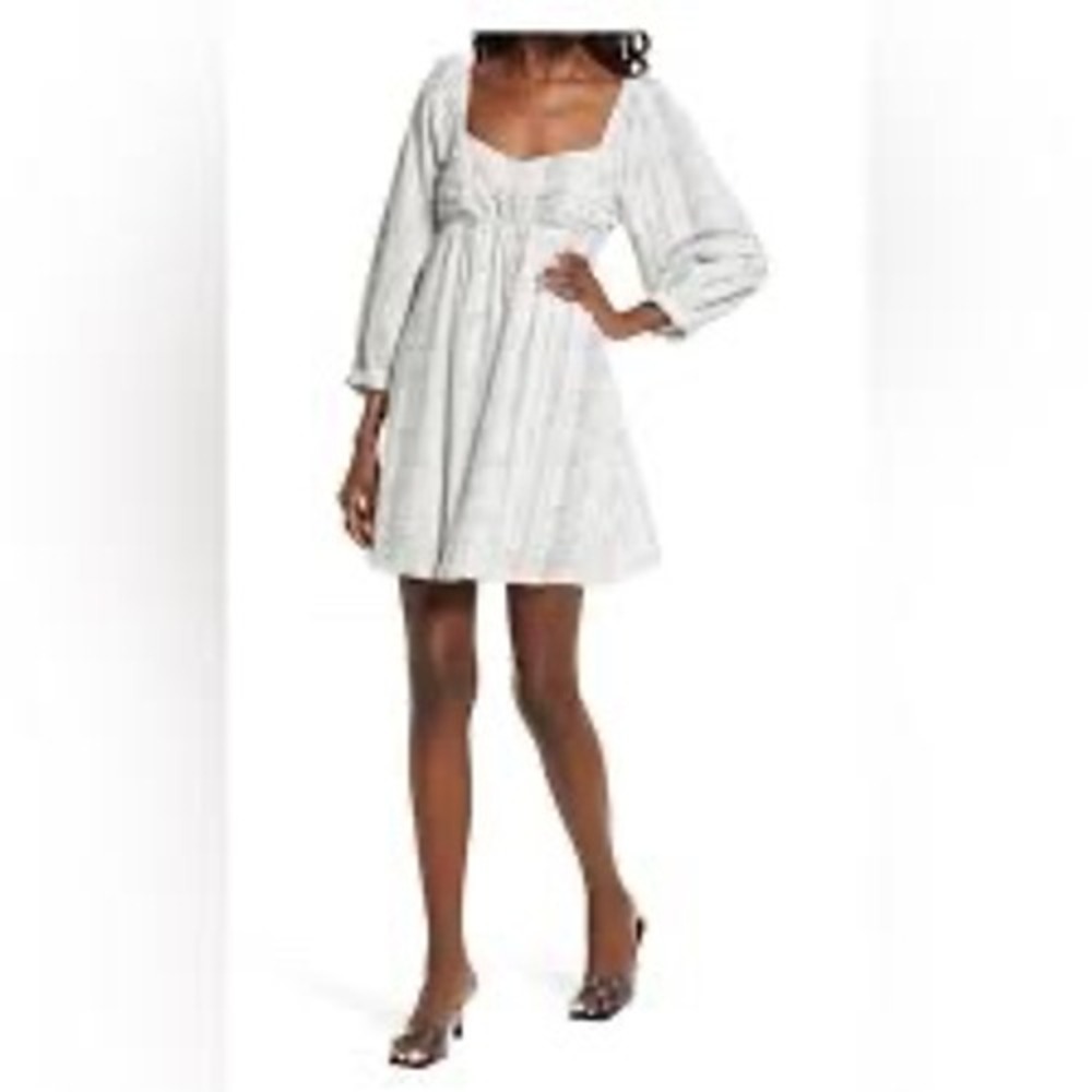 Open Edit Nordstrom Ivory Black Stripe Babydoll Mini Dress Sz XS NWT